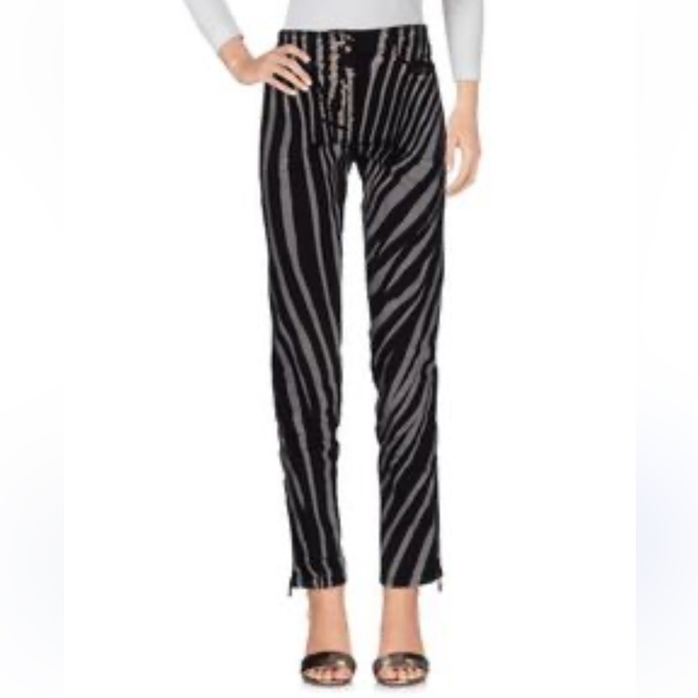 Roberto Cavalli Black and Gray Zebra High Waist Pants